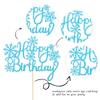 1 PCS Happy Birthday Snowflake Cake Topper Glitter Winter Frozen Snowflake Cake Pick Decoration for Winter Wonderland Baby Shower Kids Birthday Christmas Party Decorations Supplies Blue view 2