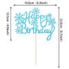 1 PCS Happy Birthday Snowflake Cake Topper Glitter Winter Frozen Snowflake Cake Pick Decoration for Winter Wonderland Baby Shower Kids Birthday Christmas Party Decorations Supplies Blue view 3
