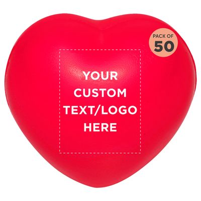 Custom Red Heart Stress Balls Set of 50, Personalized Bulk Pack - Stress Relief, Perfect for Your Desk, Office or Home - Red