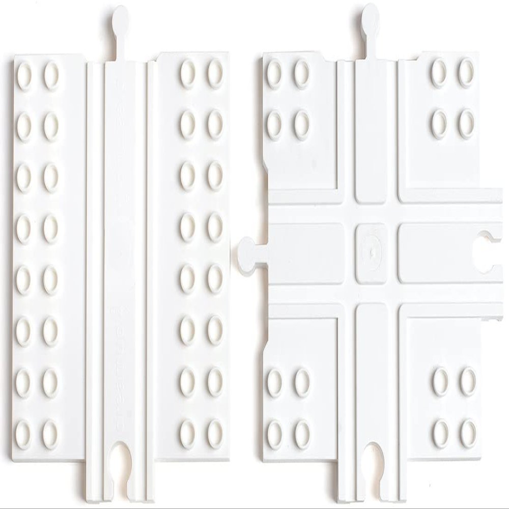 Block Platform Combo Pack, 1 Straight 1 Cross Track, Connect Wooden Train Tracks and Blocks/Bricks, Universal Compatible Connector Adapter Baseplate (2-Pack)