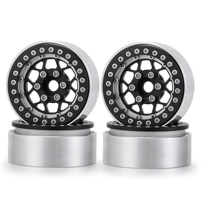 1.9inches Beadlock Wheel Rims, 4pcs/Set Metal Wheel Rims Hubs for 1/10 Axial Scx10 TRX-4 D90 CC01 90034 RC Crawler Car (Black & Silver)