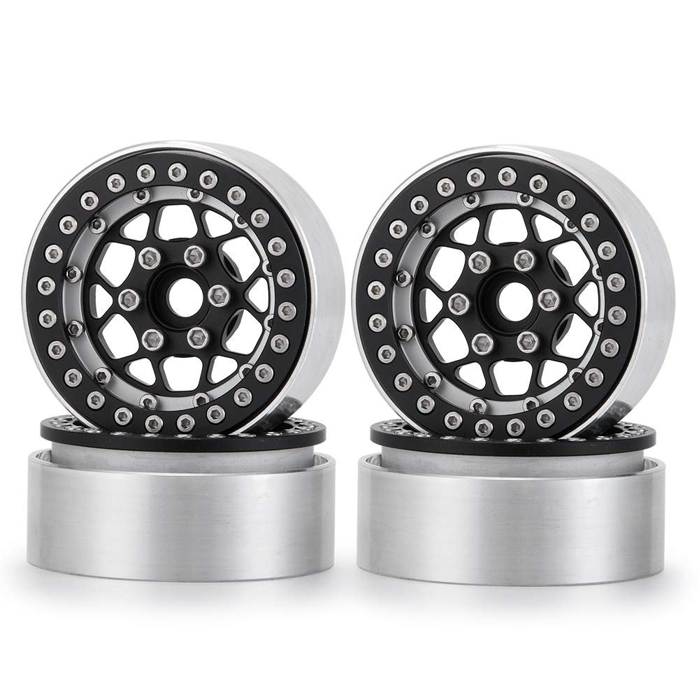 1.9inches Beadlock Wheel Rims, 4pcs/Set Metal Wheel Rims Hubs for 1/10 Axial Scx10 TRX-4 D90 CC01 90034 RC Crawler Car (Black & Silver)