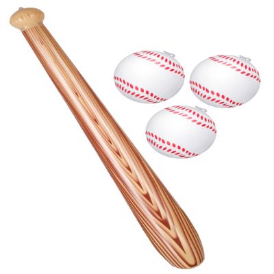Kacctyen 4 Piece Halloween Inflatable Baseball Set Plastic Fake Base Ball Bat for Adults Brown 29.5 Inch Bat 3.5 Inch Balls Sports Fun Game(Baseball)