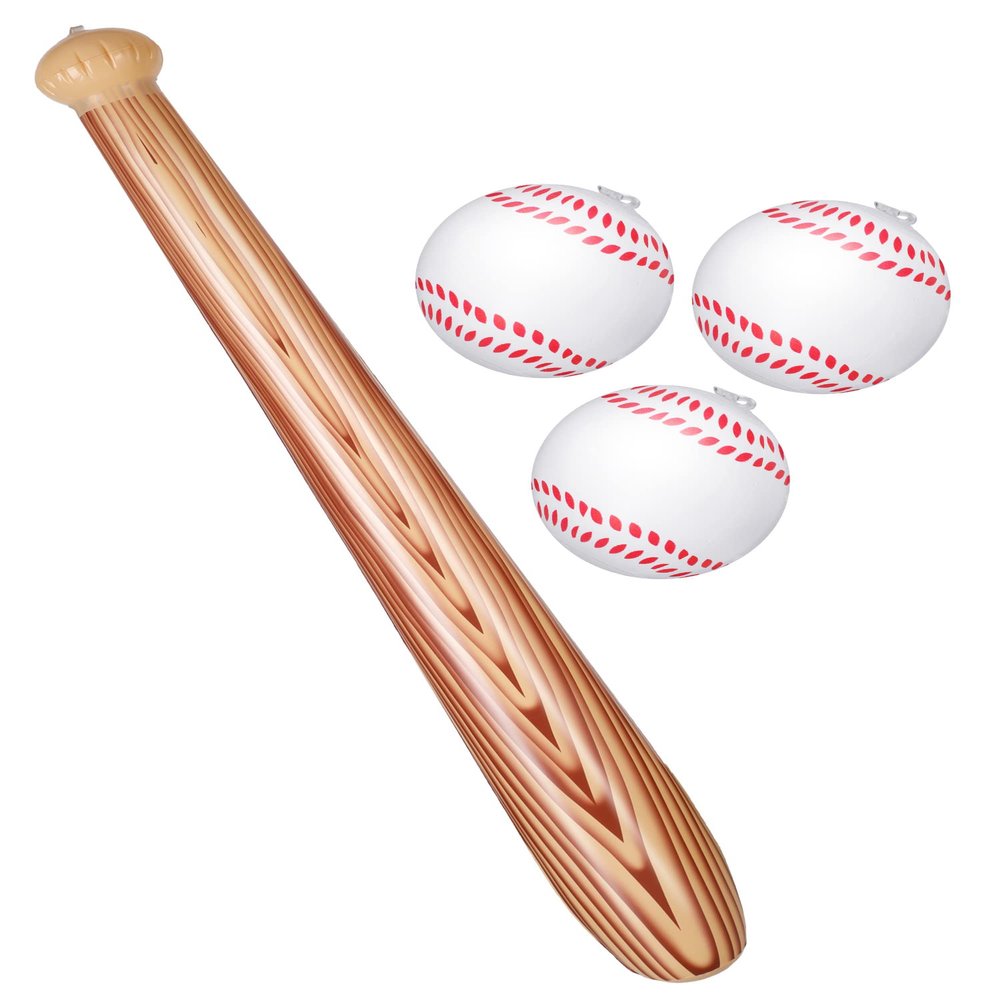 Kacctyen 4 Piece Halloween Inflatable Baseball Set Plastic Fake Base Ball Bat for Adults Brown 29.5 Inch Bat 3.5 Inch Balls Sports Fun Game(Baseball)
