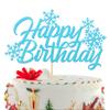 1 PCS Blue Glitter Snowflake Happy Birthday Cake Topper Winter Christmas Snowflake Birthday Cake Pick Decorations for Winter Wonderland Christmas Baby Shower Birthday Party Supplies view 1