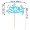 1 PCS Blue Glitter Snowflake Happy Birthday Cake Topper Winter Christmas Snowflake Birthday Cake Pick Decorations for Winter Wonderland Christmas Baby Shower Birthday Party Supplies view 2