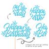 1 PCS Blue Glitter Snowflake Happy Birthday Cake Topper Winter Christmas Snowflake Birthday Cake Pick Decorations for Winter Wonderland Christmas Baby Shower Birthday Party Supplies view 3