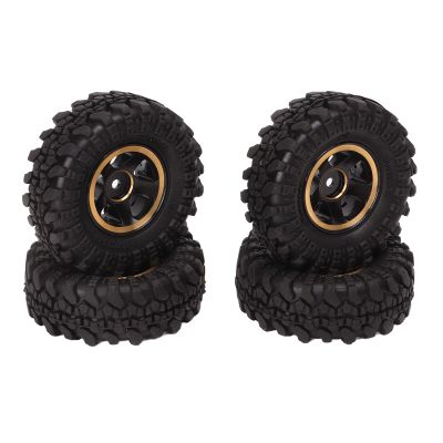 1 Inch RC Tires, 4pcs Rubber RC Car Tyres Wheel Hub Upgrade Replacement for FCX24 118 124 Crawler (Black Gold)
