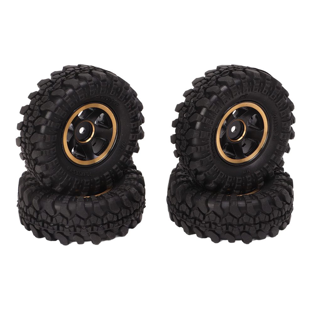 1 Inch RC Tires, 4pcs Rubber RC Car Tyres Wheel Hub Upgrade Replacement for FCX24 118 124 Crawler (Black Gold)