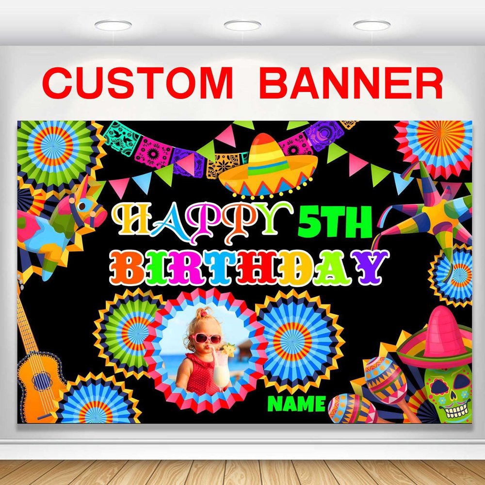 Custom Space Mexican Fiesta Carnival Happy Birthday Party Decorations Supplies Personalized Mexican Fiesta Carnival Birthday Backdrop Banner(4x6ft)