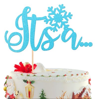 1 PCS It's a Cake Topper Glitter Winter Frozen Snowflake Cake Pick Boy or Girl Cake Decoration for Gender Reveal Winter Wonderland Baby Shower Kids Birthday Christmas Party Supplies Blue