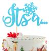 1 PCS It's a Cake Topper Glitter Winter Frozen Snowflake Cake Pick Boy or Girl Cake Decoration for Gender Reveal Winter Wonderland Baby Shower Kids Birthday Christmas Party Supplies Blue view 1