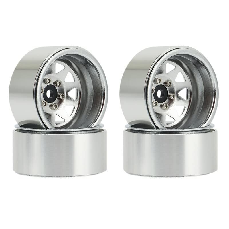 4PCS Deep Dish Wagon 1.9 Metal Beadlock Wheel Hub Rim, for 1/10 RC Crawler Axial SCX10 90046 Traxxas TRX4 for RC4WD D90 ( Color : Silver )