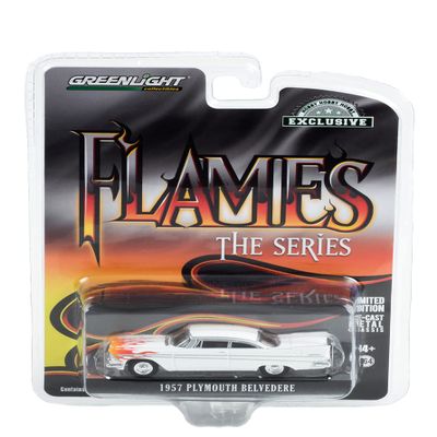 Greenlight 1:64 Flames The Series - 1957 Plymout* Belvedere - White with Flames (Hobby Exclusive) 30362 [Shipping from Canada]