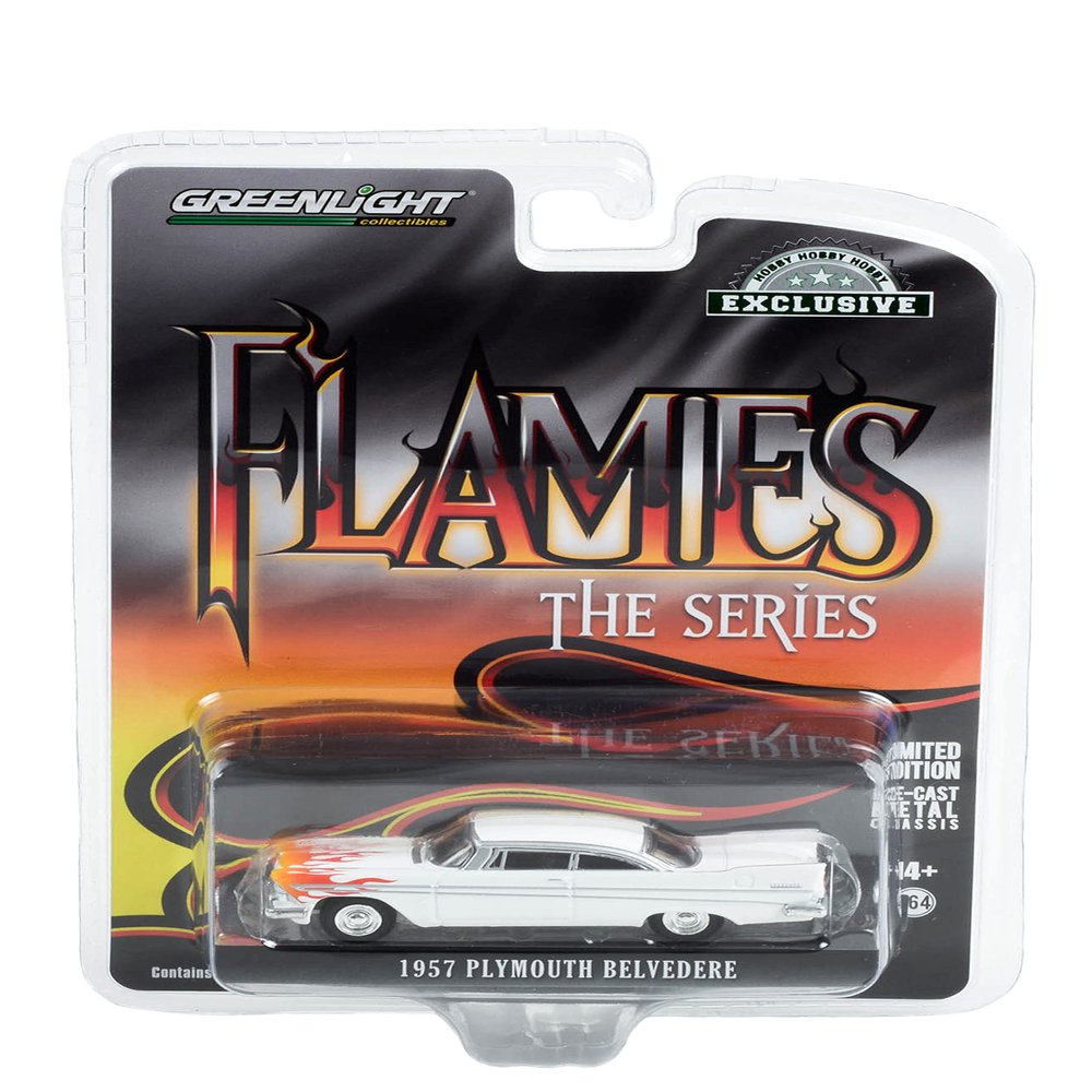Greenlight 1:64 Flames The Series - 1957 Plymout* Belvedere - White with Flames (Hobby Exclusive) 30362 [Shipping from Canada]