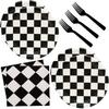 60Pcs Black and White Checkered Race Car Party Supplies,Racing Themed Tableware Set 7"Racing Dessert Paper Plates and Napkins,Fork for Kids Car Sports Race car Themed Birthday Party Decor (Car Set) view 1