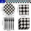 60Pcs Black and White Checkered Race Car Party Supplies,Racing Themed Tableware Set 7"Racing Dessert Paper Plates and Napkins,Fork for Kids Car Sports Race car Themed Birthday Party Decor (Car Set) view 4