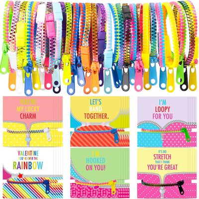 OuMuaMua 30Pcs Valentine's Day Cards Gift for Kids - Cards with Fidget Zipper Bracelets for Classroom Exchange & Party Favors