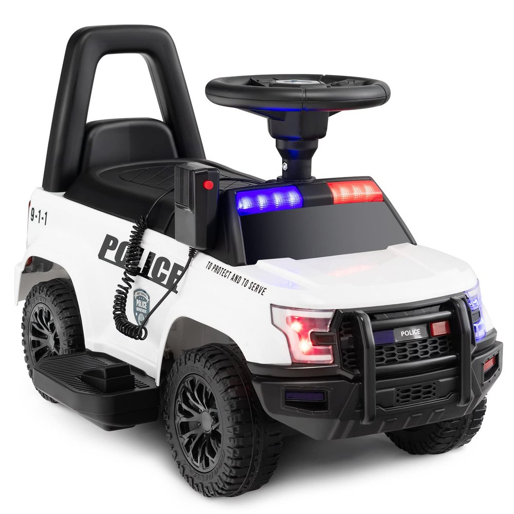 Costzon Police Car Ride On, 6V Battery Powered Electric Kids Ride On with Megaphone, Lights, Siren, Under Seat Storage, Toddler Push Car, Ride On Toys for Toddlers 1-3 Boys Girls (White)