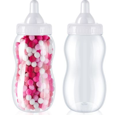 Tessco for you 2 Pcs 15 Inch Big Baby Shower Bottle for Baptism Game Large Jumbo Plastic Baby Shower Bottle Piggy Candy Bank for Girl Boy Kids Party Favor (White)