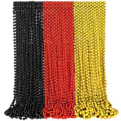 Kingdder 50 Pcs Bead Necklaces Mardi Gras Bead Necklaces Movie Night Party Decorations Metallic Colors (Black, Red and Gold)