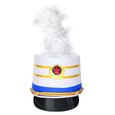 winying Kids Drum Band Hat with Feather Toy Soldier Hat Drum Major Hat Costume Ceremonial Hat Majorette Hat Blue&White One Size