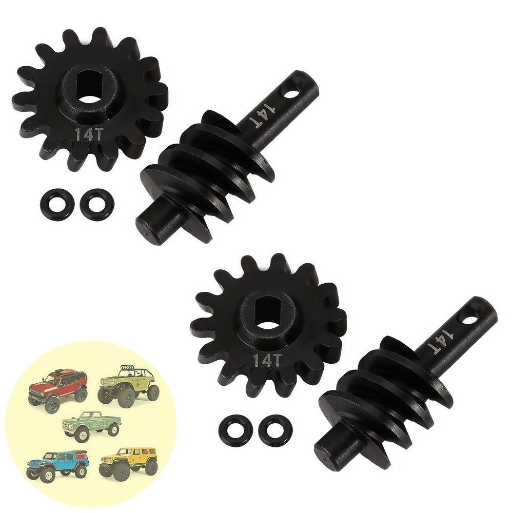 2pcs Steel Axle Differentials Gear 14T/2T Front and Rear Overdrive Differential Worm Gear for Axial SCX24 1/24 RC Crawler Truck Car Upgrades Parts Accessories
