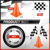 29 Pcs Race Car Birthday Party Supplies, Include 2 Plastic Table Cloth, Black Race Track Running Mat, 16 Checkered Flag, 8 Orange Traffic Cones, 2 Tire Tube Swim Ring for Racing Theme Party Decoration view 2