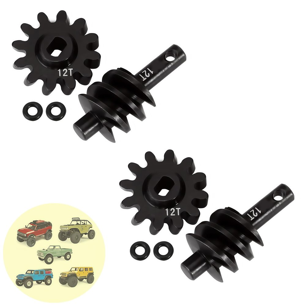 2pcs Steel Axle Differentials Gear 13T/2T Front and Rear Overdrive Differential Worm Gear for Axial SCX24 1/24 RC Crawler Truck Car Upgrades Parts Accessories (2T-12T)