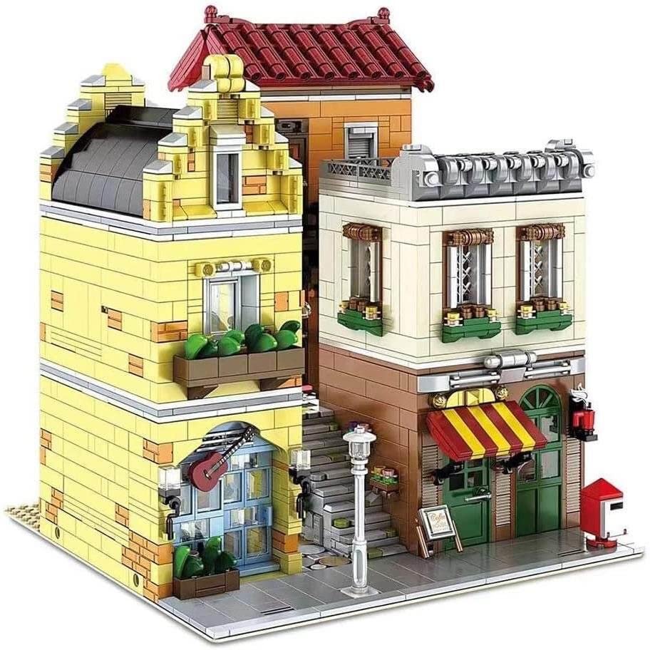 General Jim's Music Store & Coffee Caf Street View Modular City Building Block Set, 3,103 Pieces with Light Kit, European Style Architecture Display Model | GJ LMS