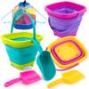 Sloosh 3 Packs Foldable Bucket - Collapsible Bucket with Sand Shovels and Mesh Backpack for Kids Toddlers Beach Toys, Easter Egg Hunt, Camping, Travelling and Fishing Water Pail (Pink/Purple/Green) view 1