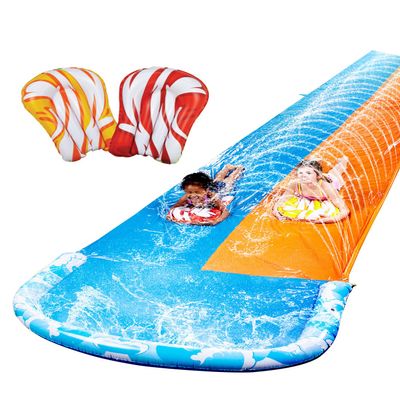 JOYIN 32.5FT Water Slide and 2 Inflatable Boards, Extra Long Double Lawn Heavy Duty Splash Mat Pad with Sprinkler for Kids Adults Backyard Summer Water Toy Outdoor Fun, Blue, Orange
