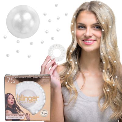 blinger Deluxe Shimmer Crystal Refill Pack as seen on Shark Tank | 5 Discs 75 Precision-Cut Glass Crystals | Hair-Safe Accessories | Styling Tool not Included | Pure White Pearls 7 mm