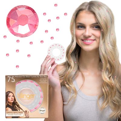 blinger Shimmer Crystal Refill Pack  as seen on Shark Tank | 5 Discs  75 Precision-Cut Glass Crystals | Hair-Safe Accessories | Styling Tool Not Included| Light Rose 4 mm