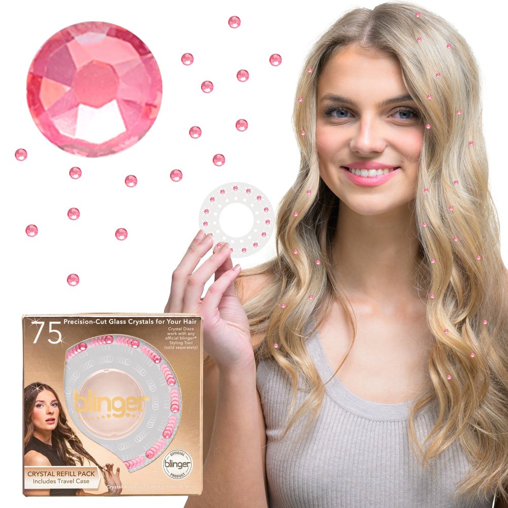 blinger Shimmer Crystal Refill Pack  as seen on Shark Tank | 5 Discs  75 Precision-Cut Glass Crystals | Hair-Safe Accessories | Styling Tool Not Included| Light Rose 4 mm