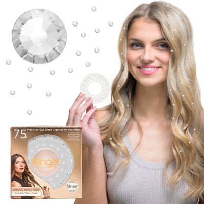 blinger Shimmer Crystal Refill Pack  as seen on Shark Tank | 5 Discs  75 Precision-Cut Glass Crystals | Hair-Safe Accessories | Styling Tool not included | Crystal 3 mm