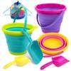 JOYIN Foldable Beach Bucket Set - 3 Packs Collapsible Toy Buckets with Shovels and Mesh Backpack for Kids Toddlers Party, Camping Gear, Travelling, Fishing Water Pail (Pink/Purple/Green) view 1