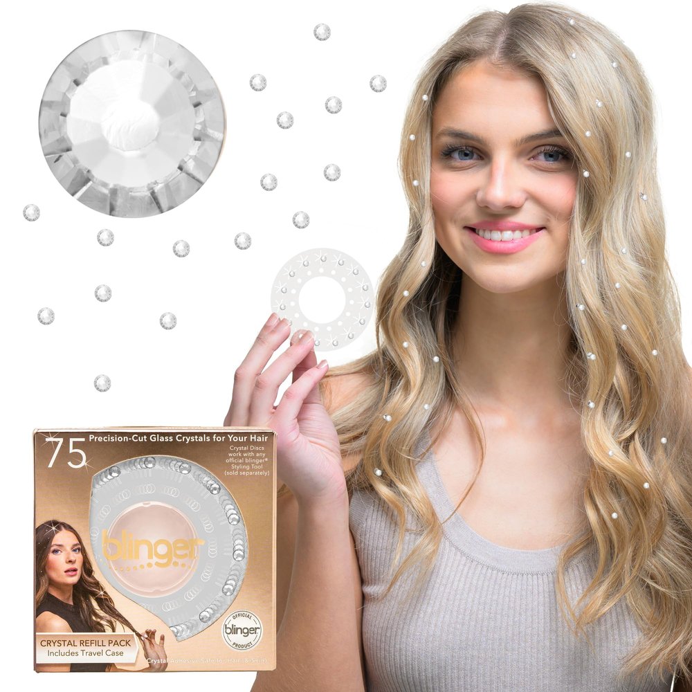blinger Shimmer Crystal Refill Pack as seen on Shark Tank | 5 Discs 75 Precision-Cut Glass Crystals | Hair-Safe Accessories | Styling Tool not included | Crystal 4 mm