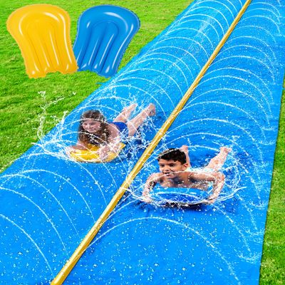 Sloosh Huge Water Slide, 30ft x 6ft Heavy Duty Lawn Water Slip with Built-in Sprinkler Slide and 2 Slip Inflatable Boards for Kids Adults Party Summer Yard Lawn Outdoor Play Activities