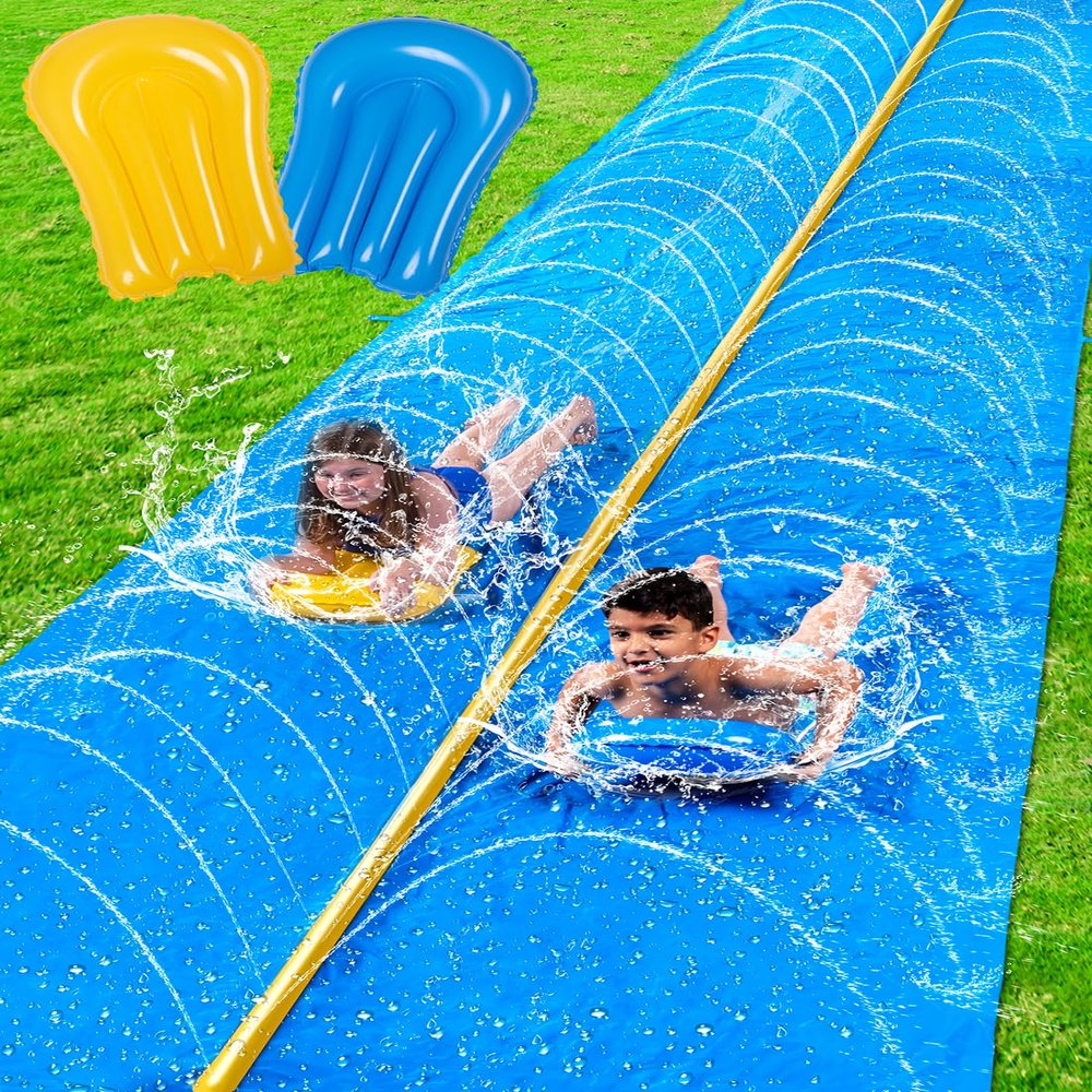 Sloosh Huge Water Slide, 30ft x 6ft Heavy Duty Lawn Water Slip with Built-in Sprinkler Slide and 2 Slip Inflatable Boards for Kids Adults Party Summer Yard Lawn Outdoor Play Activities