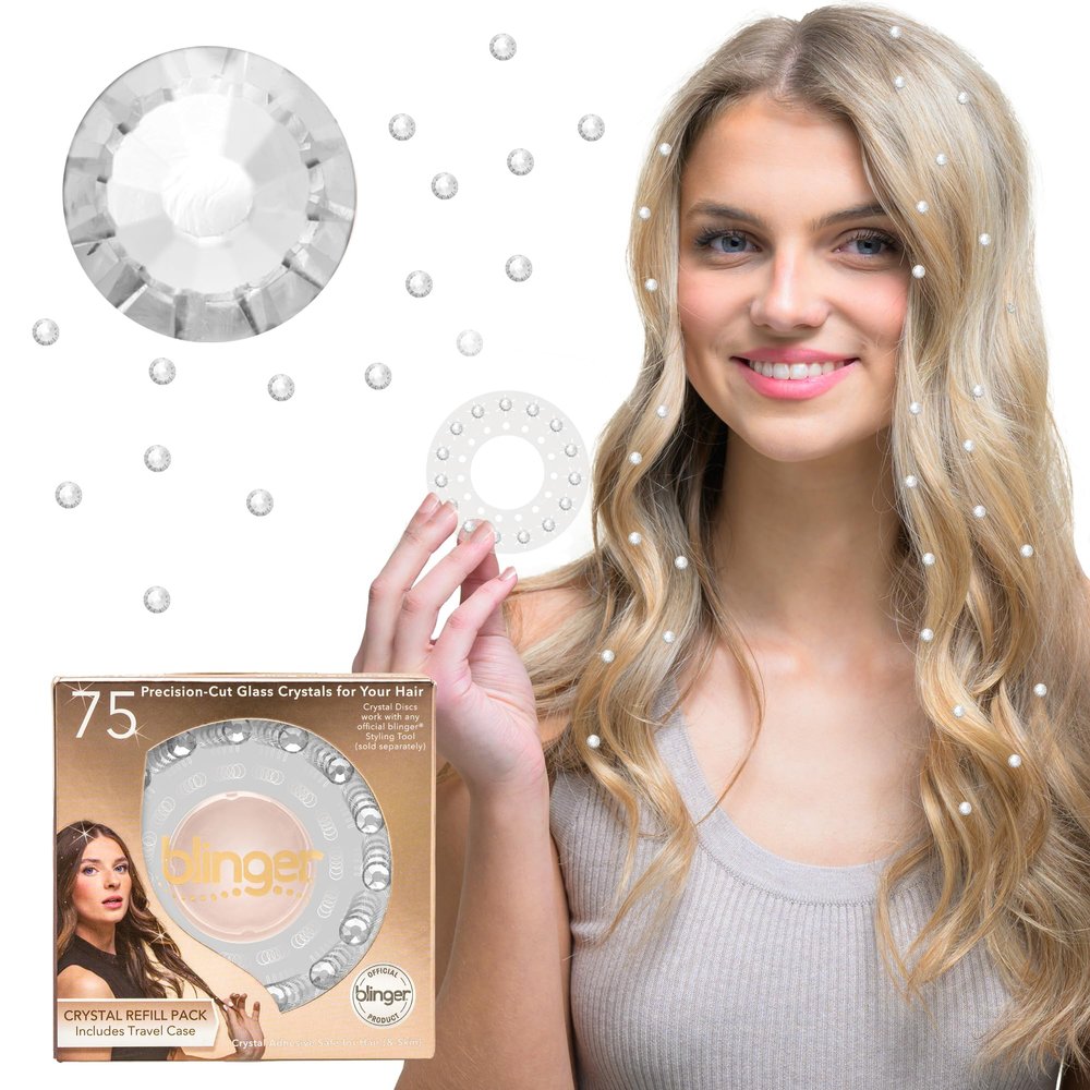 blinger Deluxe Shimmer Crystal Refill Pack as seen on Shark Tank | 5 Discs 75 Precision-Cut Glass Crystals | Hair-Safe Accessories| Styling Tool not included | Crystal 7 mm