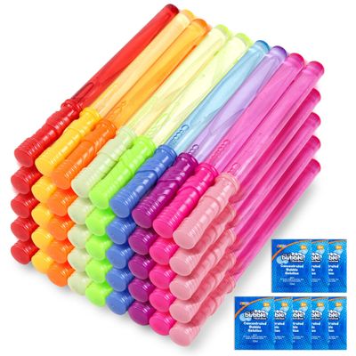 JOYIN 45 Packs Big Bubble Wand Set with Concentrated Solution Refills, 14.6" 9 Colors Giant Bubble Wands for Summer Toy Party Favors Kids Birthday Pool Indoor and Outdoor Activities