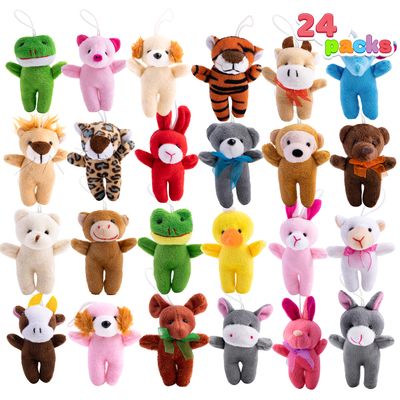 JOYIN 24 Pcs Mini Animal Plush Toys (24 Units 3" Each), Stuffed Animal Bulk for Kids Birthday Party Favors, Presents, Pinata Fillers, Goodie Bag Fillers, School Prizes, Valentines Goodie Bags