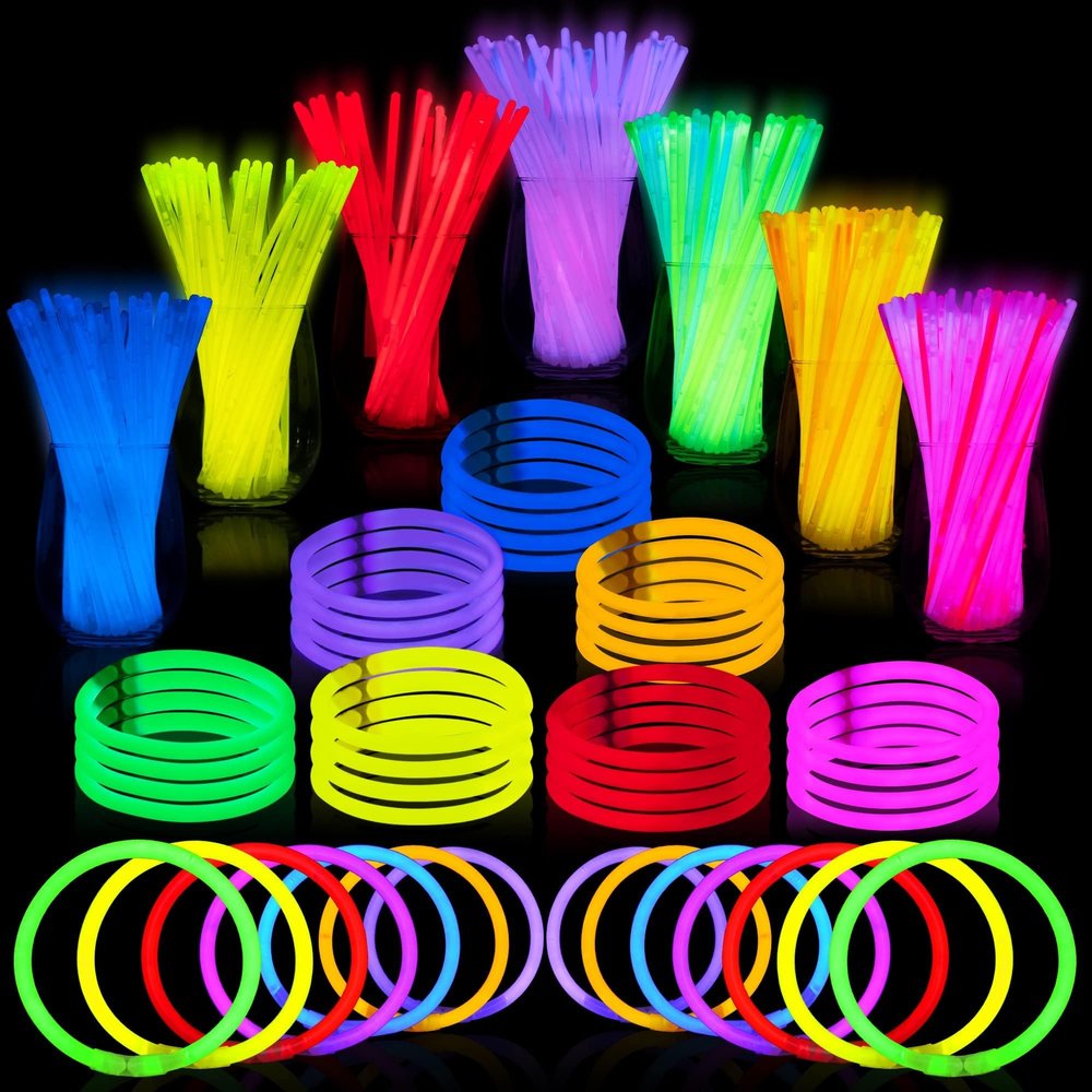 JOYIN 1000 Pcs 8" Glow sticks Bulk Party Favors Pack, Neon Glow in the Dark Party Supplies, Light Up Necklaces and Bracelets with Connectors, Easter, Football, Birthday Decorations