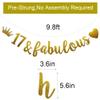 17 & Fabulous Banner, Pre-Strung, Funny Gold Paper Glitter Party Decorations for 17th Birthday Party Supplies, Letters Gold,ABCpartyland view 2
