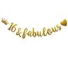 16 & Fabulous Banner, Pre-Strung, Funny Gold Paper Glitter Party Decorations for 16th Birthday Party Supplies, Letters Gold,ABCpartyland view 1
