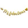 19 & Fabulous Banner, Pre-Strung, Funny Gold Paper Glitter Party Decorations for 19th Birthday Party Supplies, Letters Gold,ABCpartyland view 1