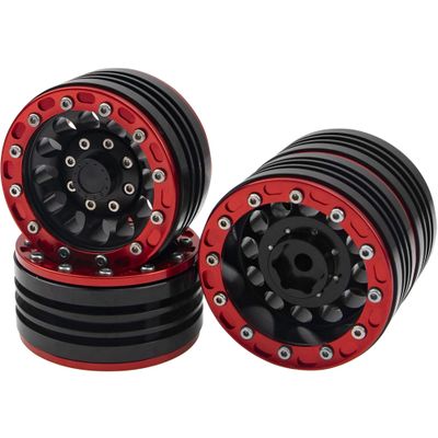 4Pack HIRCQOO Metal 1.9 Wheels 1.9'' Beadlock Wheel Rims Hubs Compatible with Traxxas TRX4 Axial SCX10 JL SCX10-II D90 D110 Tamiya CC01 1/10 RC Crawler (Red)