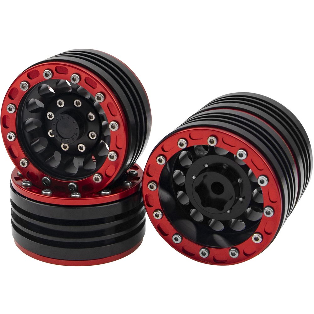 4Pack HIRCQOO Metal 1.9 Wheels 1.9'' Beadlock Wheel Rims Hubs Compatible with Traxxas TRX4 Axial SCX10 JL SCX10-II D90 D110 Tamiya CC01 1/10 RC Crawler (Red)