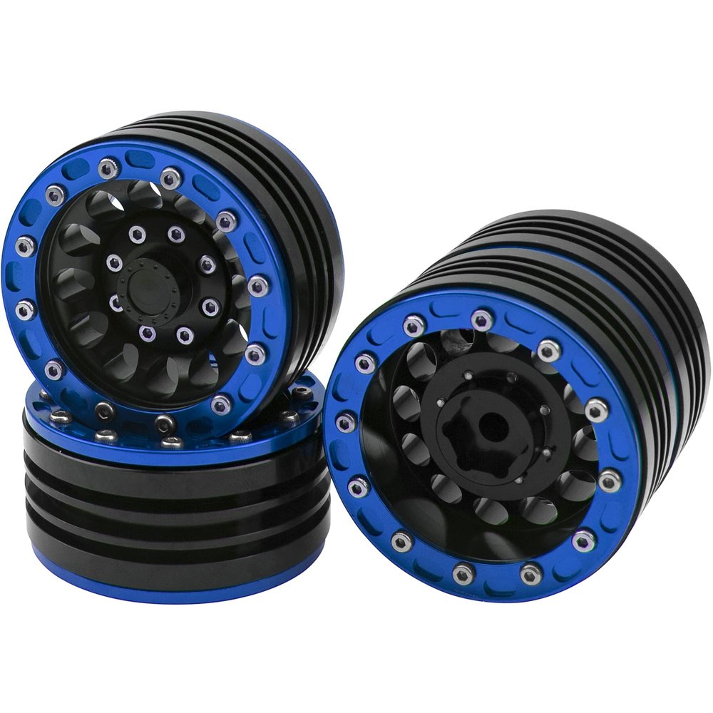 4Pack HIRCQOO Metal 1.9 Wheels 1.9'' Beadlock Wheel Rims Hubs Compatible with Traxxas TRX4 Axial SCX10 JL SCX10-II D90 D110 Tamiya CC01 1/10 RC Crawler (Blue)